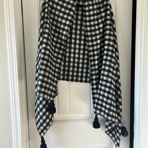 J Crew Black and White Checkered Shawl with Tassels